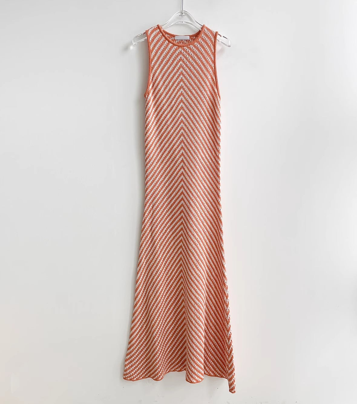 Summer High-grade Round Neck Striped Color Contrast Patchwork Sheath Slim Slimming Sleeveless Knitted Dress