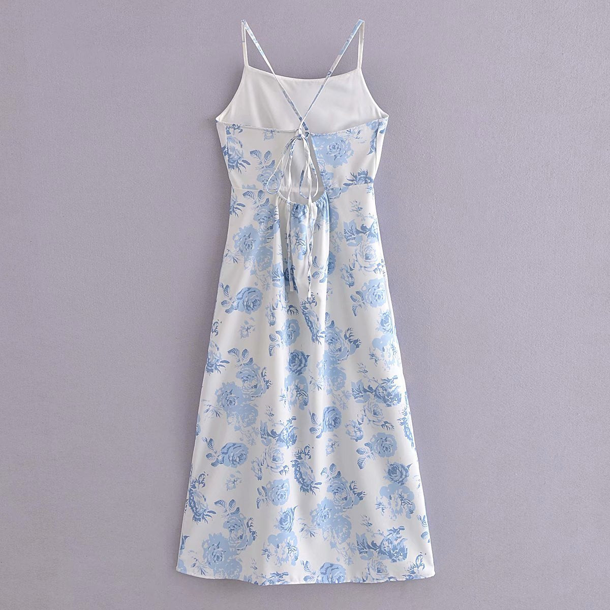 Digital Blue Flower Halter Strap Dress