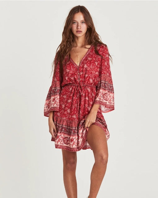 Printed cropped V-neck dress