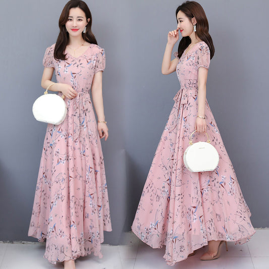 Slimming Printed Chiffon Dress Women Mid-Length