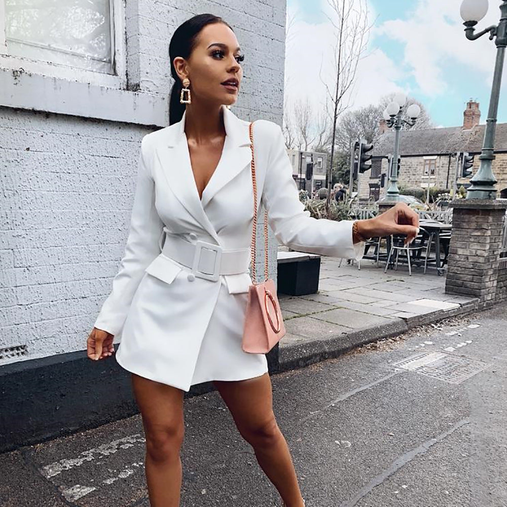 Dress women's mid-length suit outside