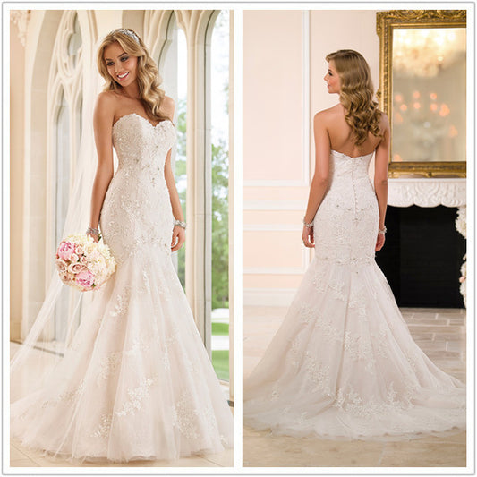 Trailing Lace Wedding Dress – Tube Top & Long Skirt wedding dress tube top lace wedding dress
