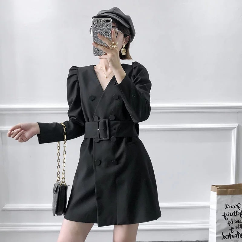 Women's fitted belt dress jacket