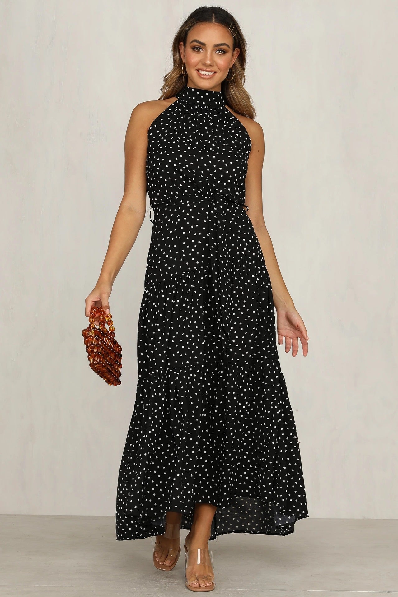 Ruffled round neck sleeveless dress