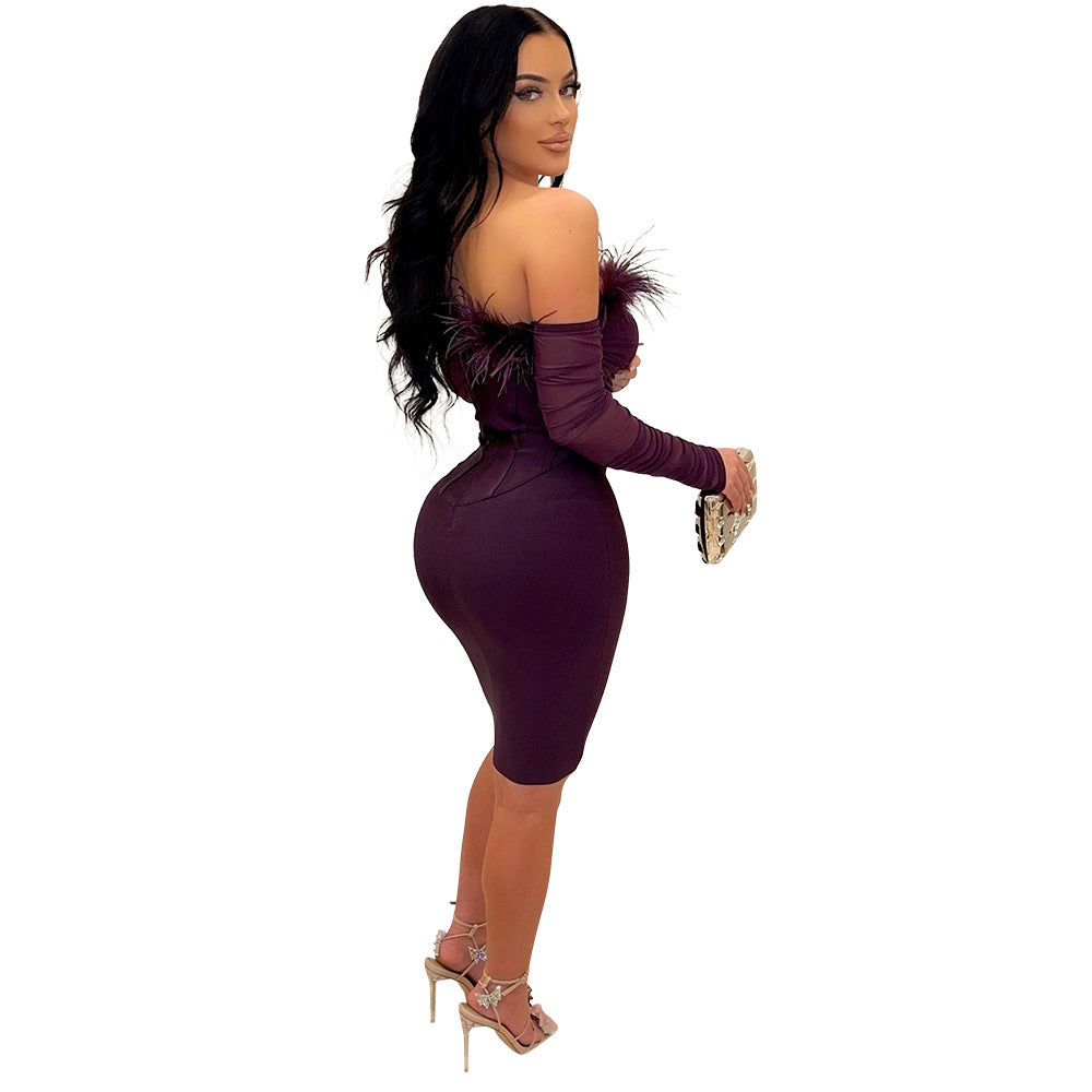 Women's Mid-length Knitted Feather Dress