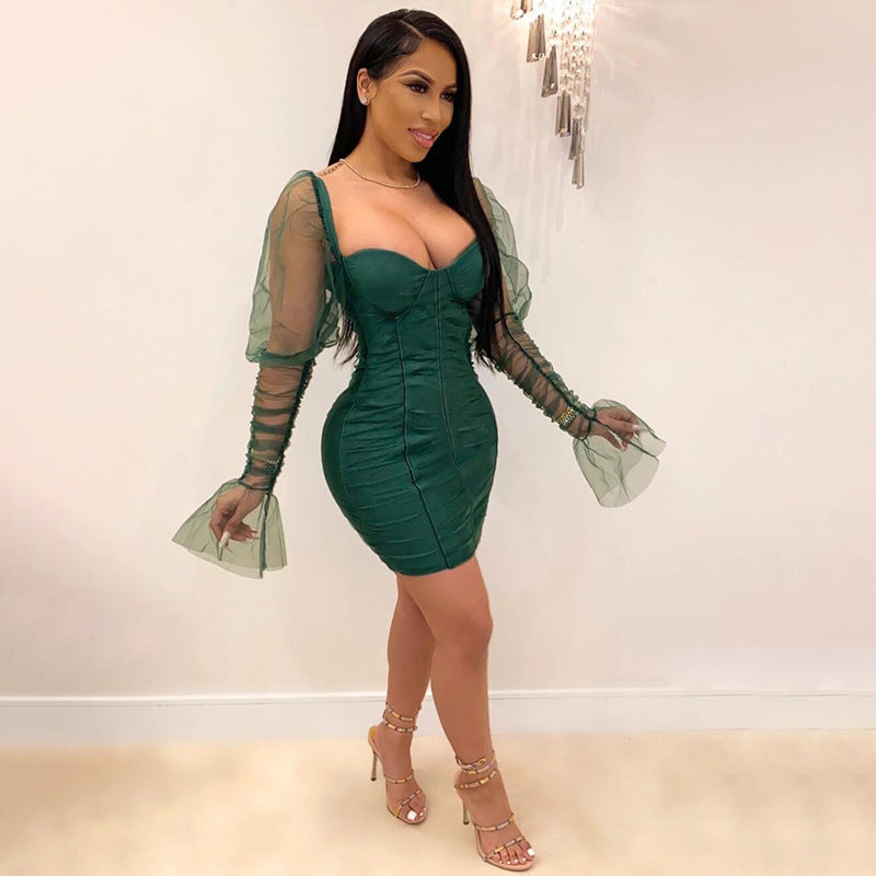 Mesh long sleeve dress