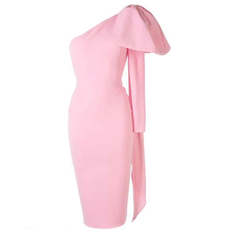 One-shoulder design bow bandage dress women