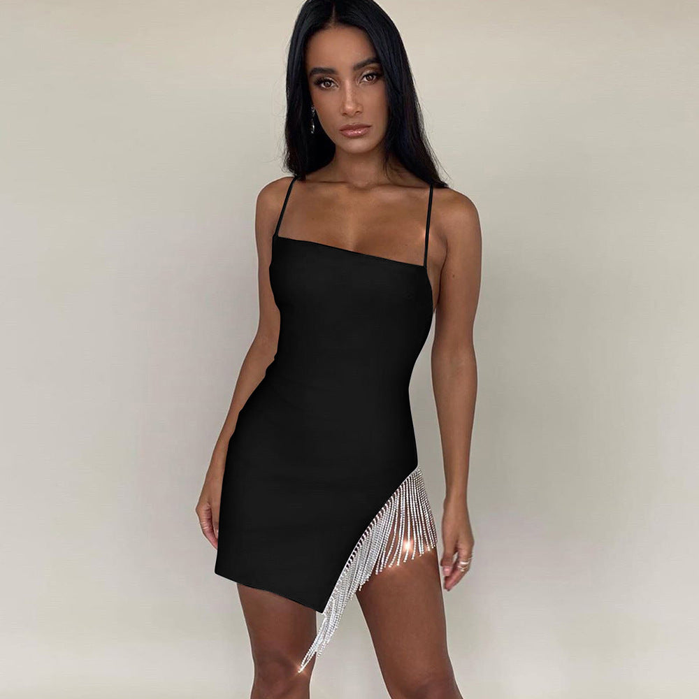 Sexy Night Club Dress with Tassels & Diamantes - Spaghetti Strap Party Dress