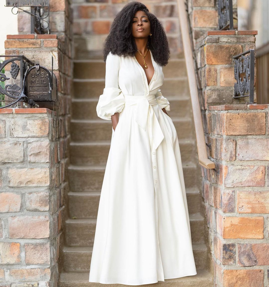 Stylish Foxy V Neck Full Sleeve Womens  Button Up Maxi Dress with Belt