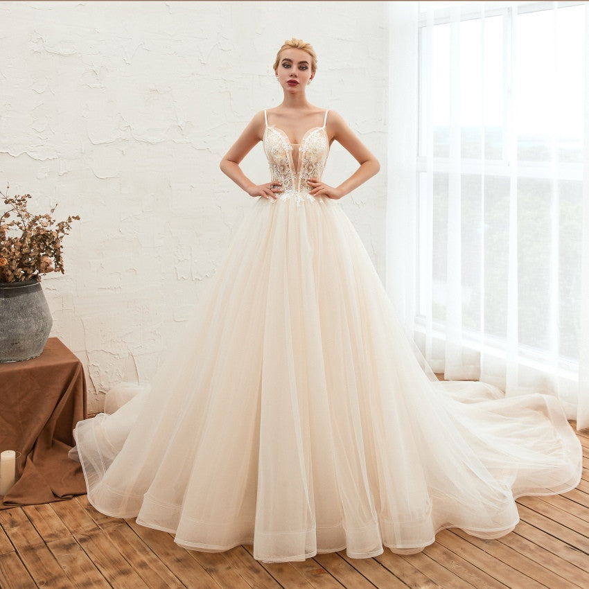 Starry Dream Chiffon Backless Long-Tail Bridal Gown – Luxury Wedding Dress
