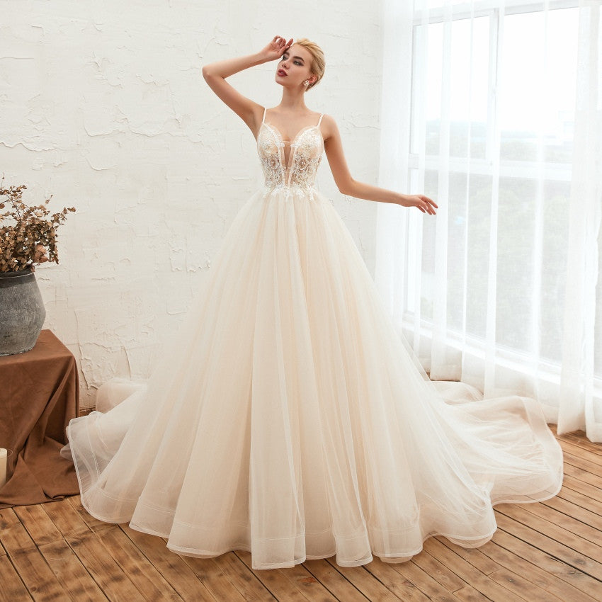 Starry Dream Chiffon Backless Long-Tail Bridal Gown – Luxury Wedding Dress