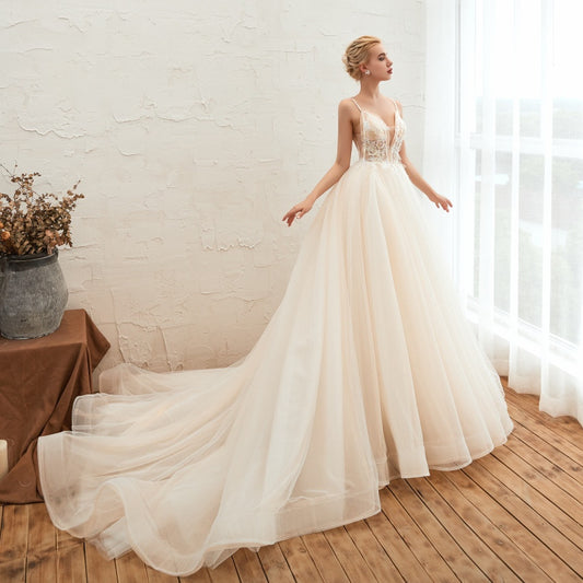 Starry Dream Chiffon Backless Long-Tail Bridal Gown – Luxury Wedding Dress