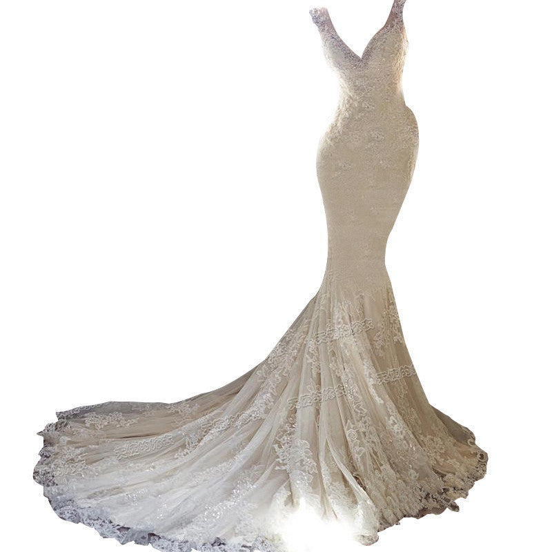 Mermaid Tail bridal Gown Elegant Lace Mermaid Wedding Dress with Shawl Bridal Wedding Dress