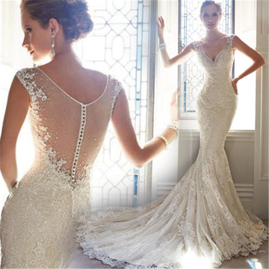 Mermaid Tail bridal Gown Elegant Lace Mermaid Wedding Dress with Shawl Bridal Wedding Dress