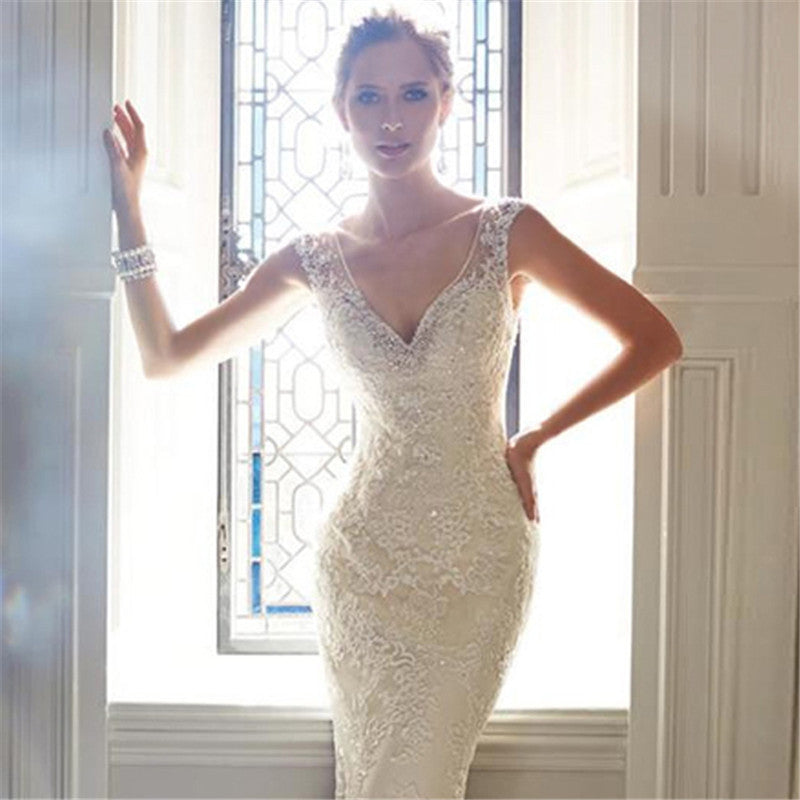 Mermaid Tail bridal Gown Elegant Lace Mermaid Wedding Dress with Shawl Bridal Wedding Dress