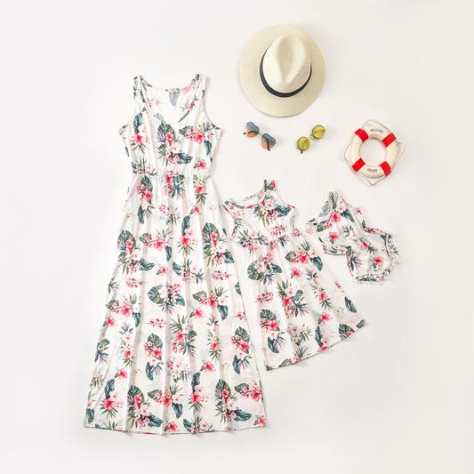 Parent-Child Wear Ebay Printed Mother And Daughter Dress Women's Sleeveless Long Skirt