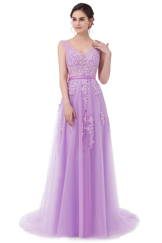 Backless Long Evening Dresses The Elegant Banquet The Lace V-neck Formal Gown