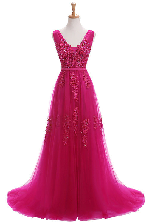 Backless Long Evening Dresses The Elegant Banquet The Lace V-neck Formal Gown