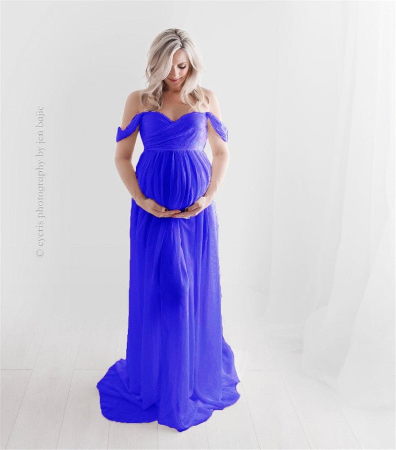Chiffon Maternity Strapless Solid White Dresses For Photo Shoot