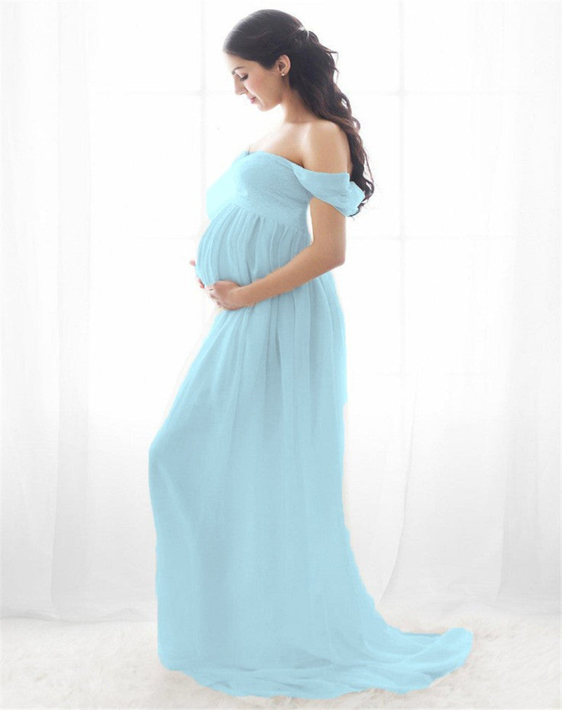 Chiffon Maternity Strapless Solid White Dresses For Photo Shoot