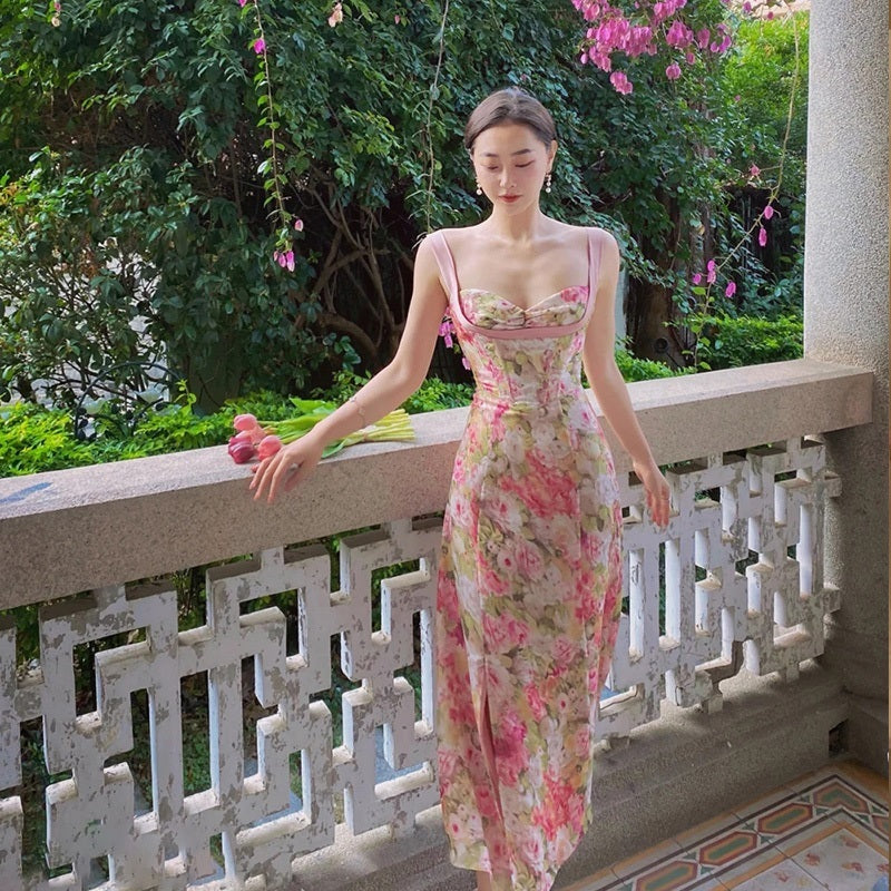 Sexy Feminine Slim Mid-length Rose Dress