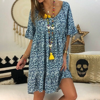 Loose And Thin Mid-length Sweet Floral Dress