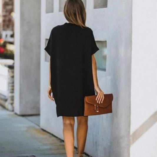 Casual European Style Plus V-neck Loose Dress