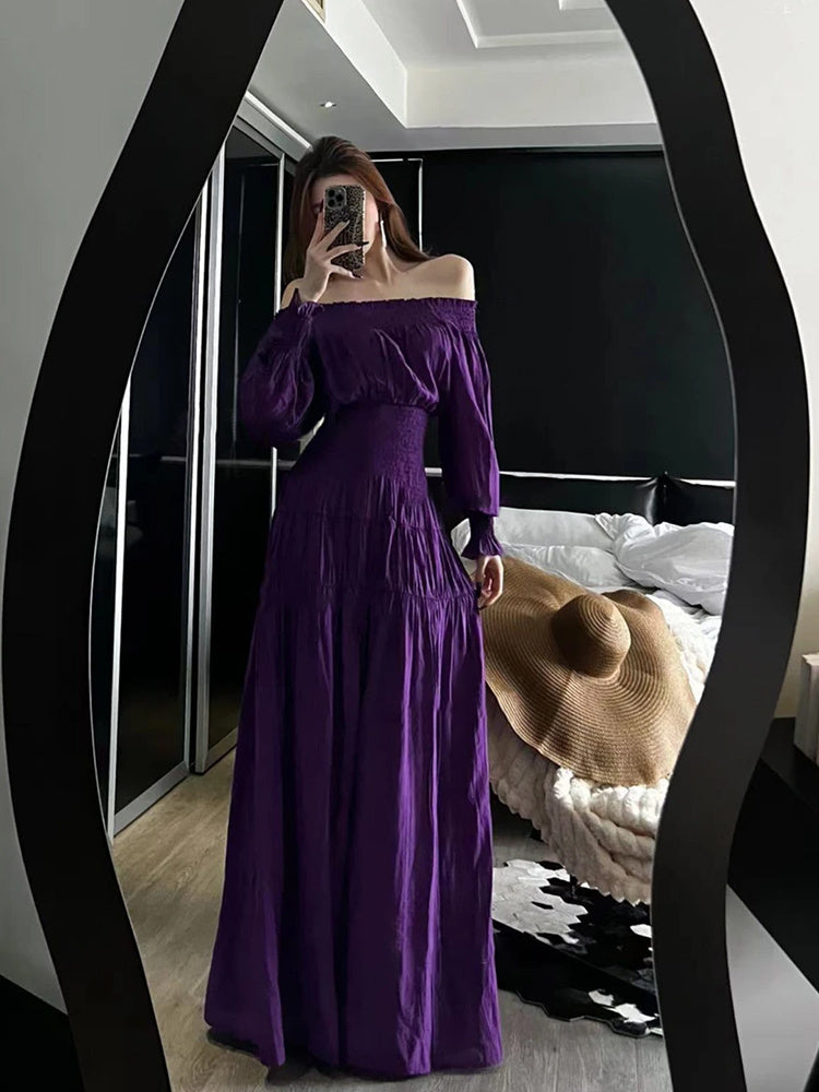 Off-shoulder Vacation Skirt Women's Waist A- Line Length Dress