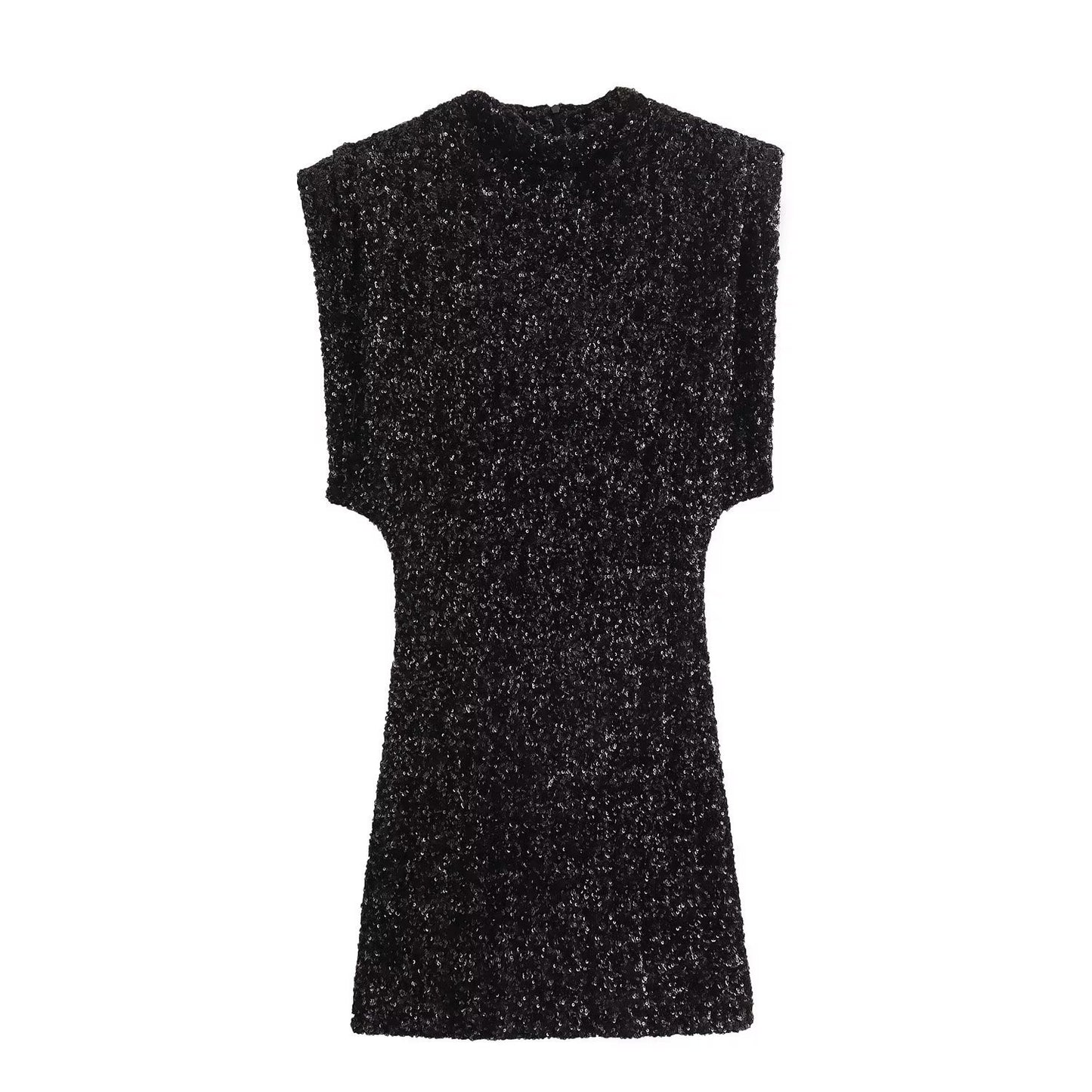 Winter Dress Sleeveless Strap Padded Shoulder Beads Decoration Mini Dress