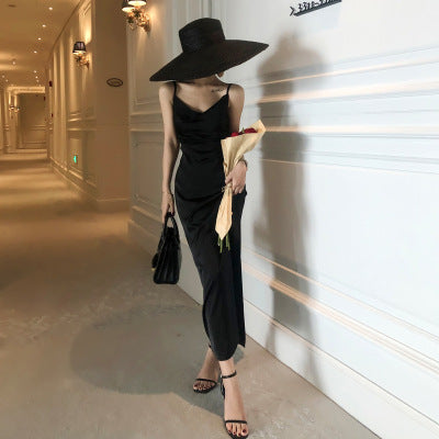Women's Mid-length Satin Sling Dress