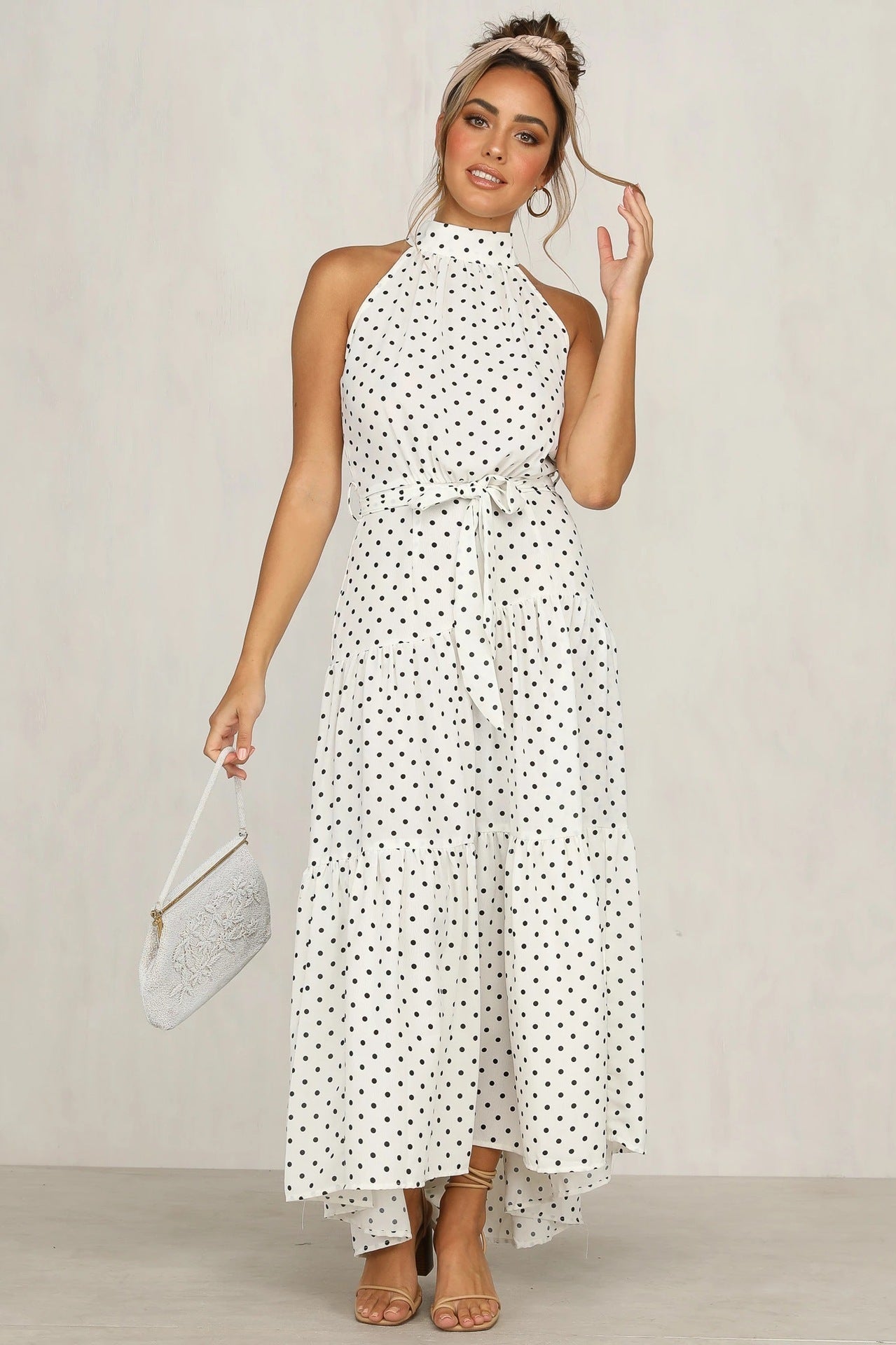 Ruffled round neck sleeveless dress