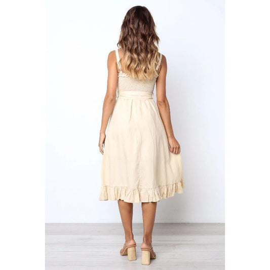 Solid color suspenders elastic bust fungus lace lace ruffled midi skirt