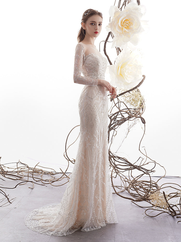 Women's Fashion Fishtail Long Sleeve Wedding Dresses