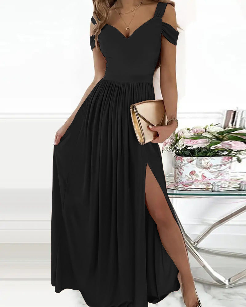 V-Neck Gradient A-Line Long Dress with Slit – Sexy & Stylish V-neck | Boho Spaghetti Strap Dress Women Split Long Flowy Dresses For Party Beach