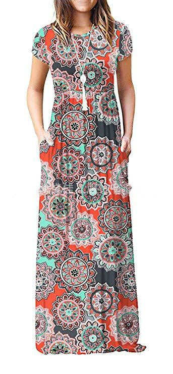 Short sleeve casual dress with printed pockets