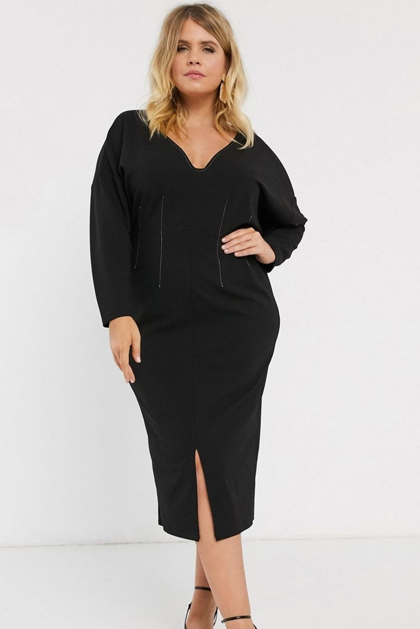 Chubby Knitted Wastband Slimming Front Slit Dress