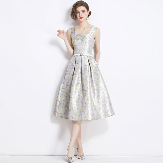 Sleeveless Square-neck Cinched Slimming Dress