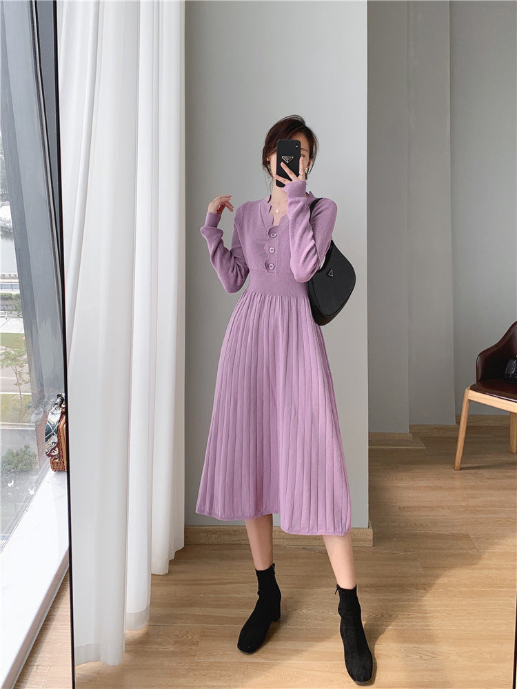 Knitted Dress Woolen Skirt Medium Base Ride Overknee Dress