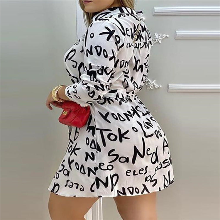Letter Print Casual Loose Shirt Dress