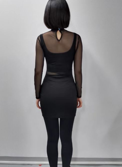 Stitching Ruffle Satin Lace Fashion Slim Sheath Dress