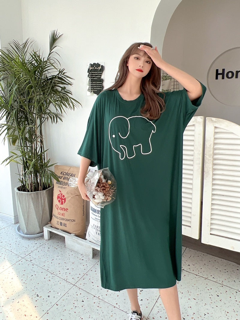 Mid Length Modal Print Dress Loose Nightdress