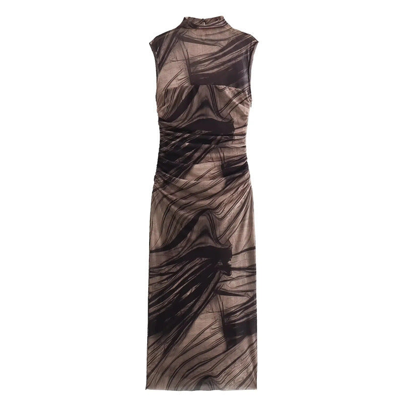 Simple Plain Color Series Line Style Silk Net Printing Dress