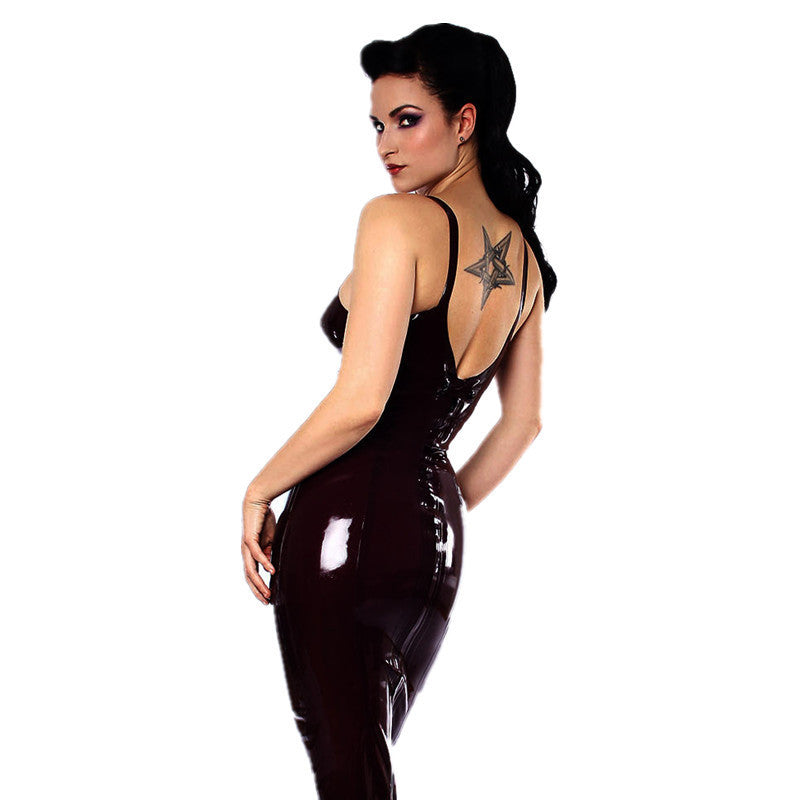 Women's Mid-length PU Leather Elastic Dress
