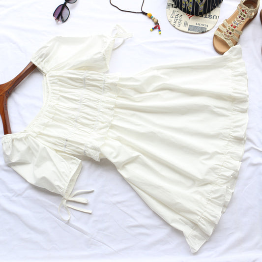 Square neck puff sleeve waist slimming dress