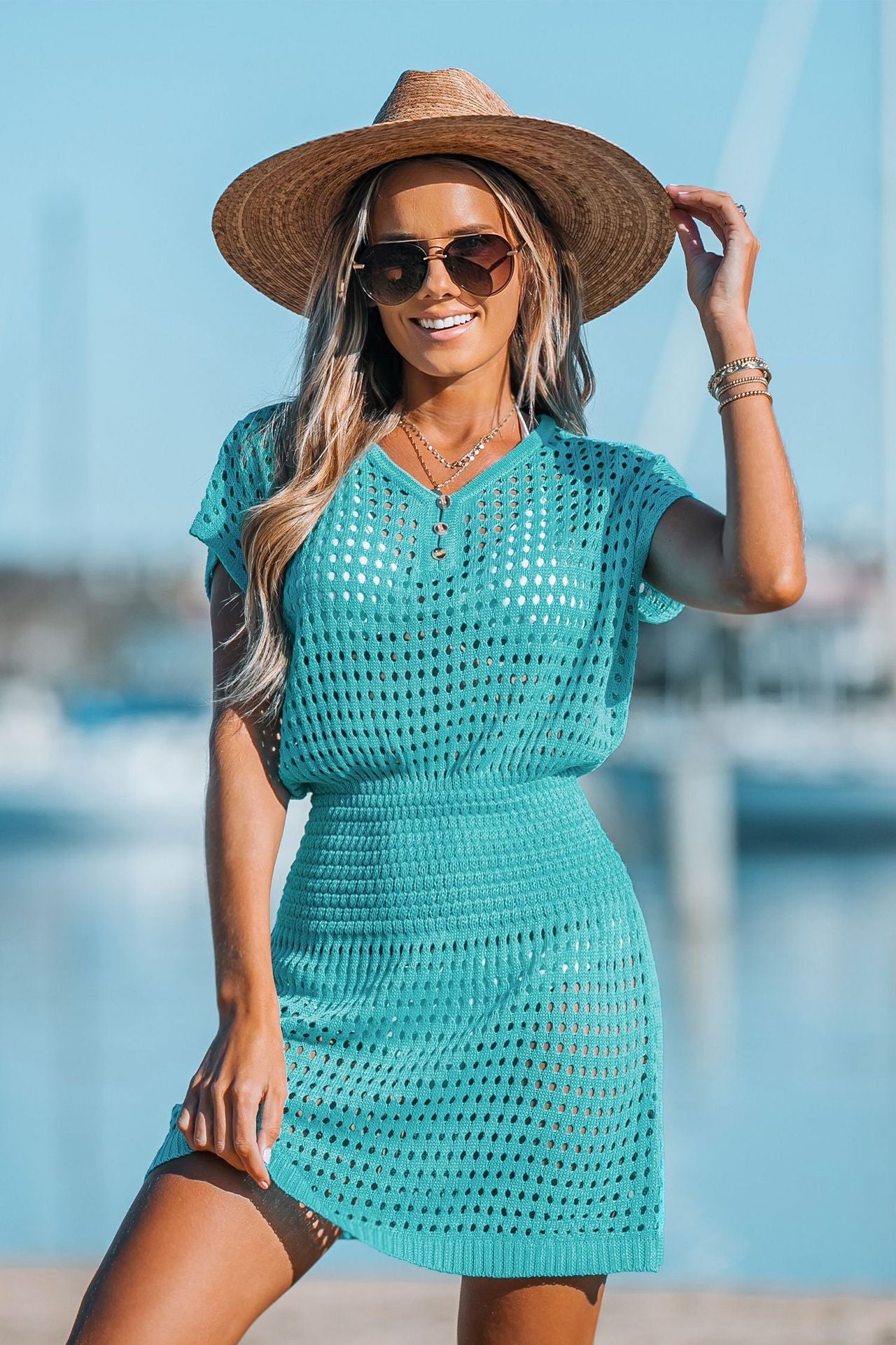 Beach Dress Women's Seaside Vacation Bikini Swimsuit V-neck Blouse Sun-protective Clothing