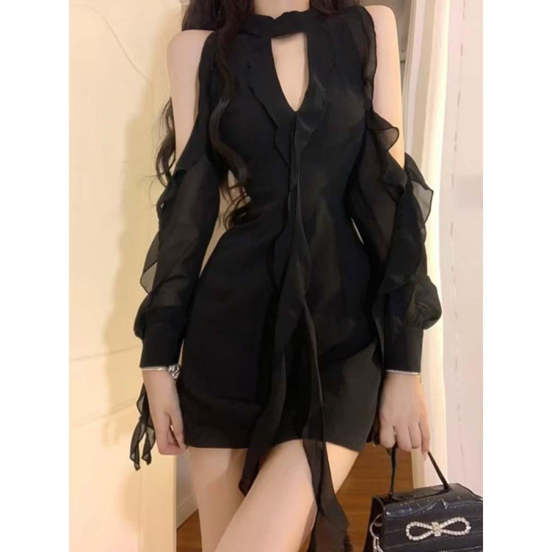 Hot Girl Style Design Black Mori Style Summer New Pure Desire Style Cinched Short Dress