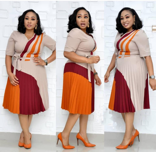 V-neck pleated skirt