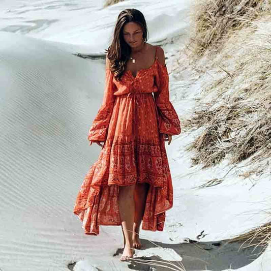 Printed strapless strap dress