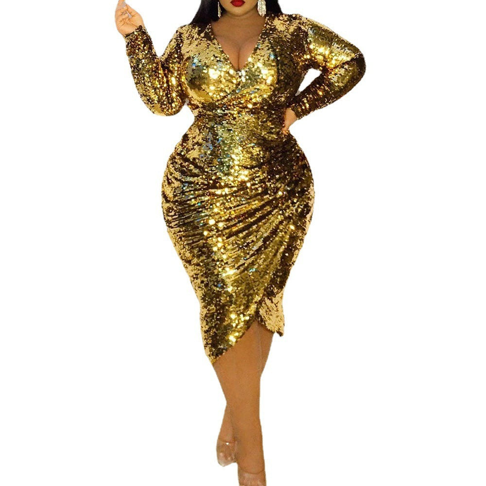 Women's Fashionable Sequins Mid-length Sheath Dress
