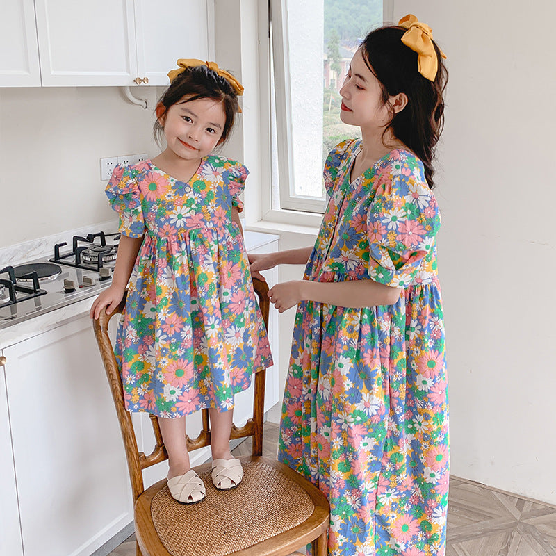 Parent-child Girl Dress Floral Mother And Daughter Long Dress Princess Dress